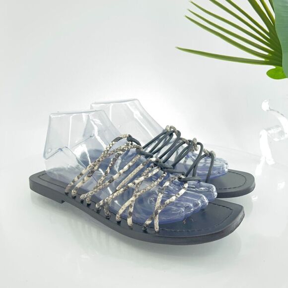 Ted Baker London Black Faux Snake Teppo Flat Sandal Women's 39.5 9 Slip On - Picture 3 of 14